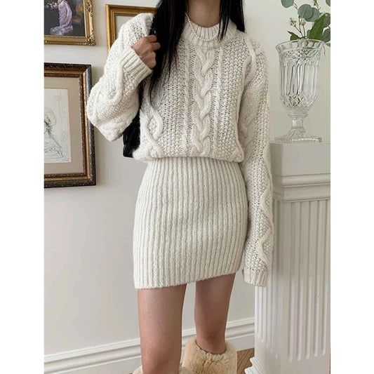 Faux Two-Piece Cable Knit Sweater Dress