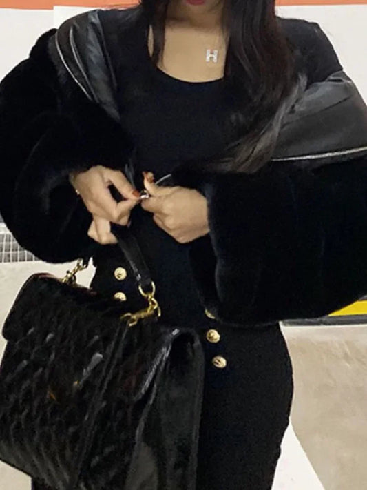 Borg Cropped Hooded Faux Fur Jacket