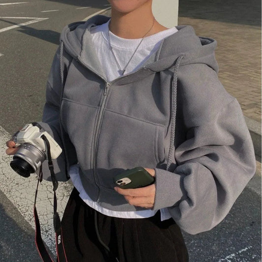 Cropped Zip-Up Hoodie