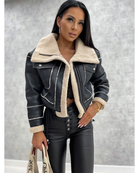 Aviator Faux Leather Sherpa Jacket