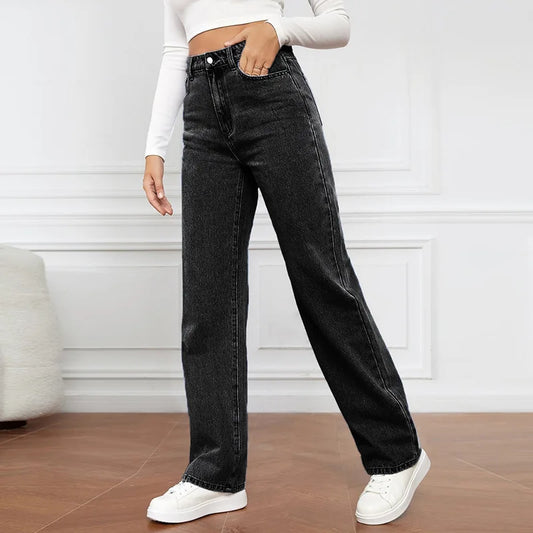 High-Waisted Straight Denim Jeans