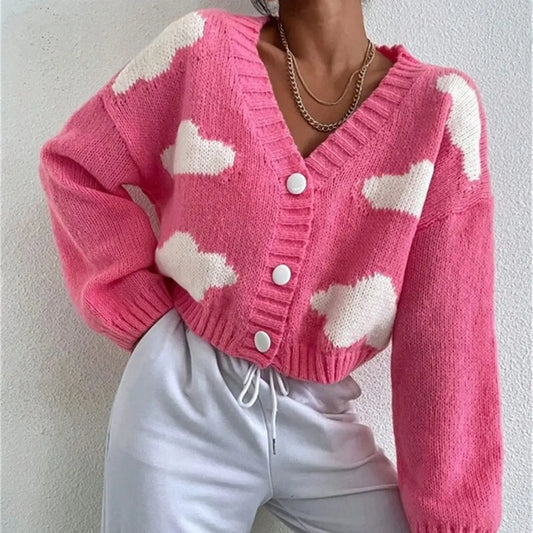V-Neck Button Knit Cardigan