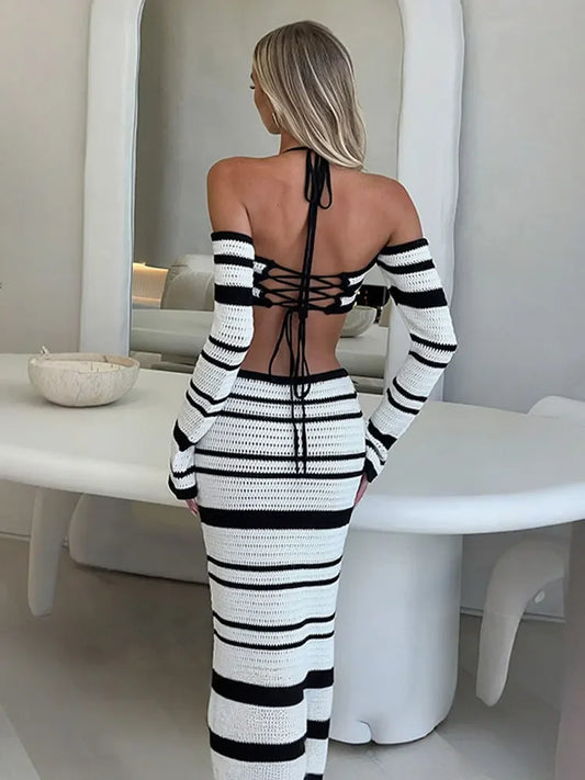 Striped Knit Crop Top & Maxi Skirt Set