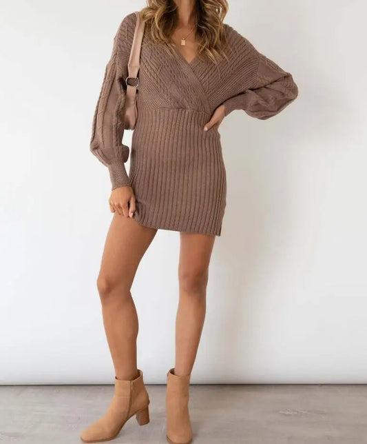 V-Neck Knitted Dress
