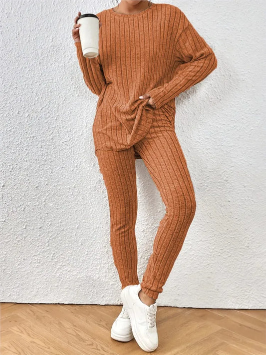 Ribbed Knit Two-Piece Lounge Set