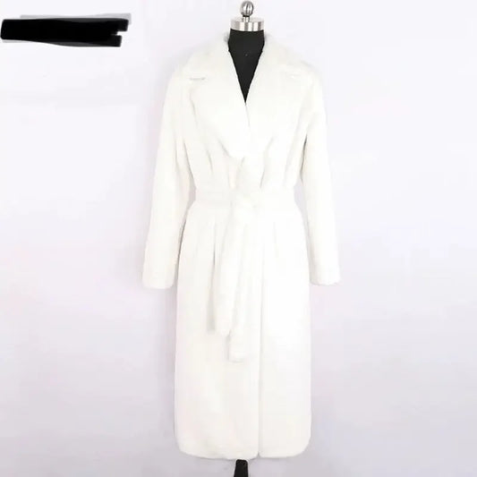 Borg Long Faux Fur Belted Coat