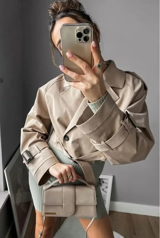 Cropped Belted Trench Jacket