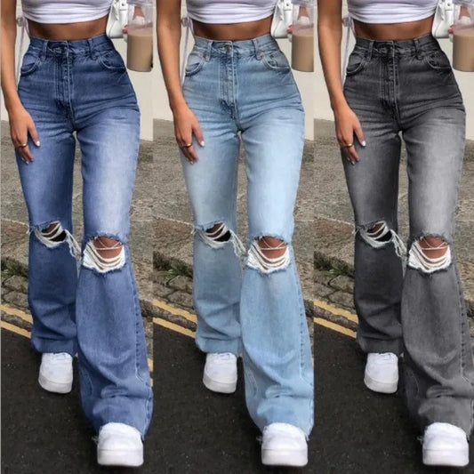 Ripped High-Waisted Flared Jeans