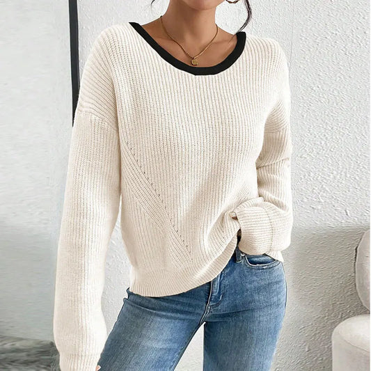 Bow Back Contrast Trim Knit Jumper