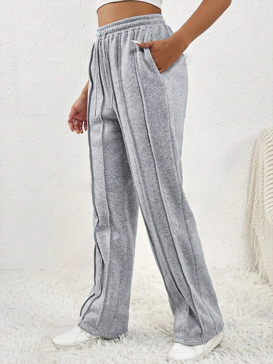 Ribbed Seam High-Waist Straight Sweatpants