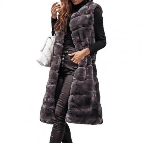 Faux Fur Long Sleeveless Gillet