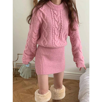 Faux Two-Piece Cable Knit Sweater Dress