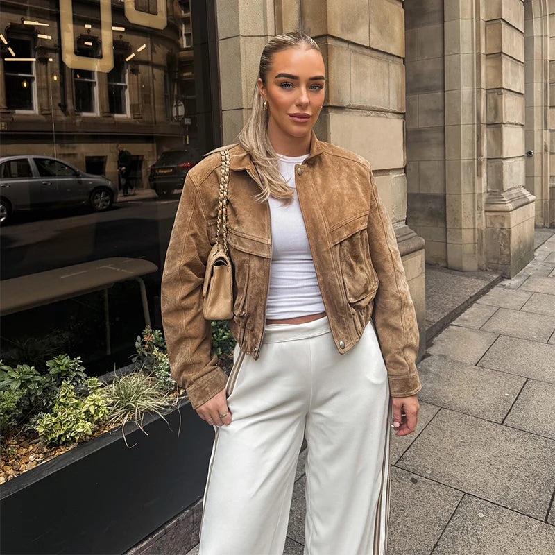 Zip-Up Cropped Suede Jacket