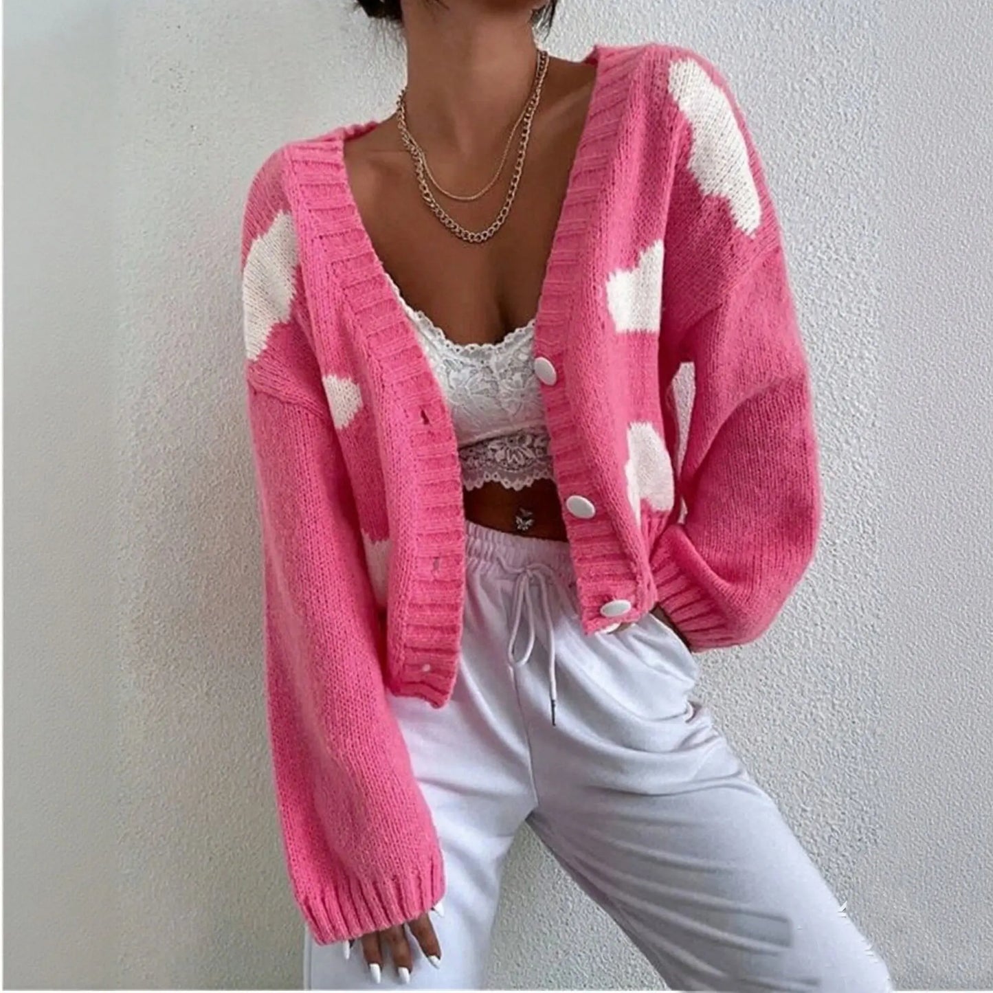V-Neck Button Knit Cardigan