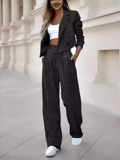 Striped Cropped Blazer and Wide-Leg Set