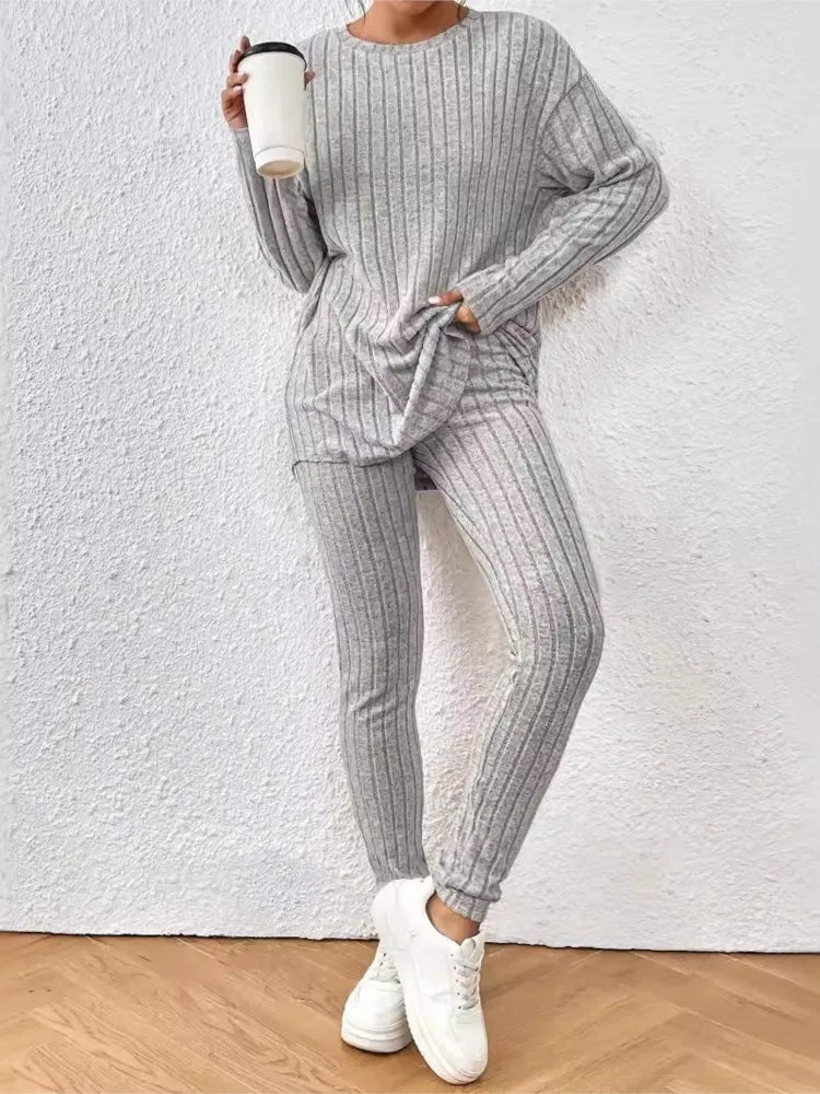 Ribbed Knit Two-Piece Lounge Set