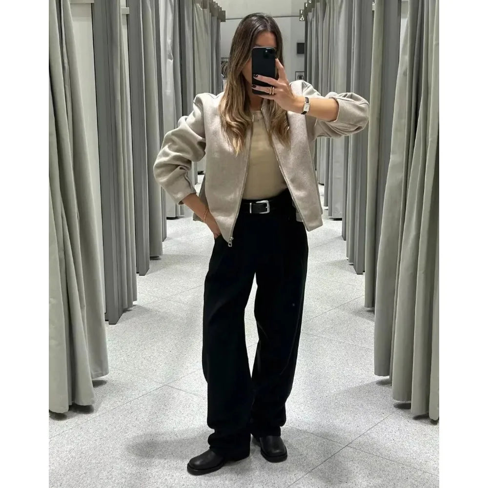 Cropped Zip Bomber Jacket
