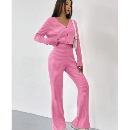 Ribbed Knit Cardigan & Pants Set