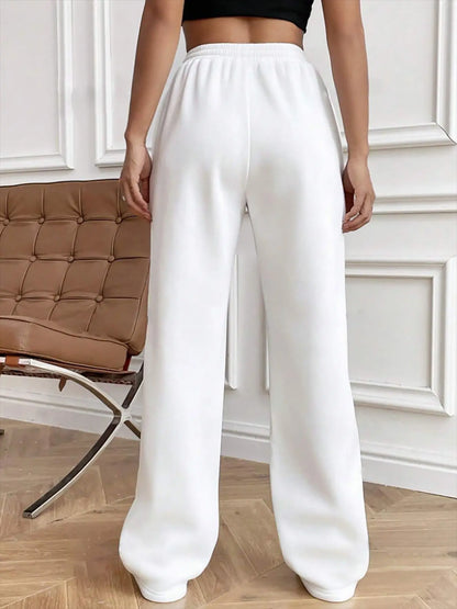 Ribbed Seam High-Waist Straight Sweatpants