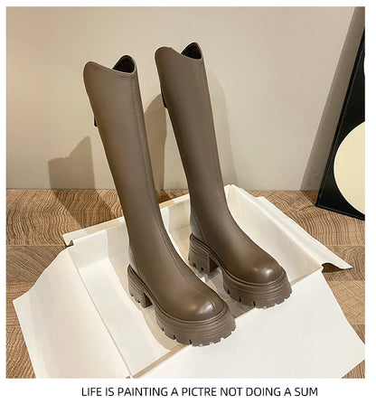 Chunky Sole Round Toe Knee Boots