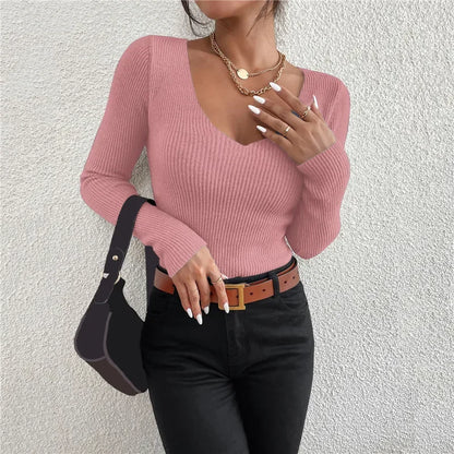 Slim Fit V-Neck Knit Top