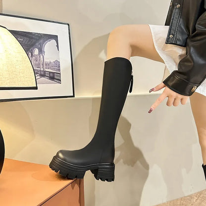 Chunky Sole Round Toe Knee Boots