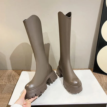 Chunky Sole Round Toe Knee Boots