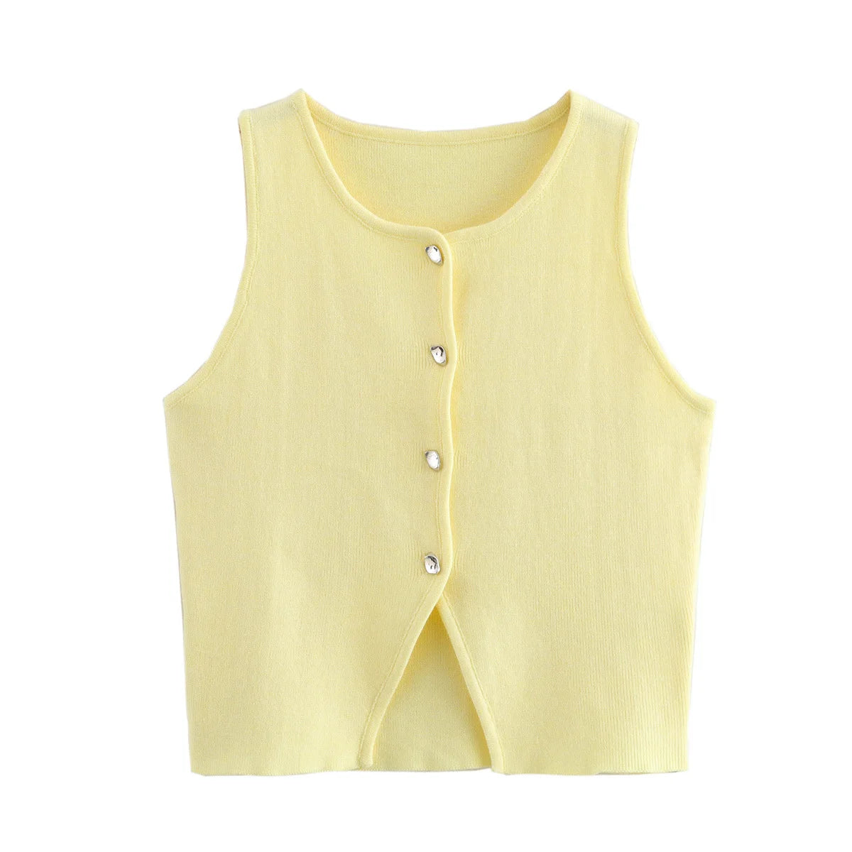Sleeveless Button-Up Knit Crop Top