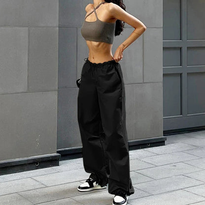 Drawstring Wide-Leg Cargo Pants