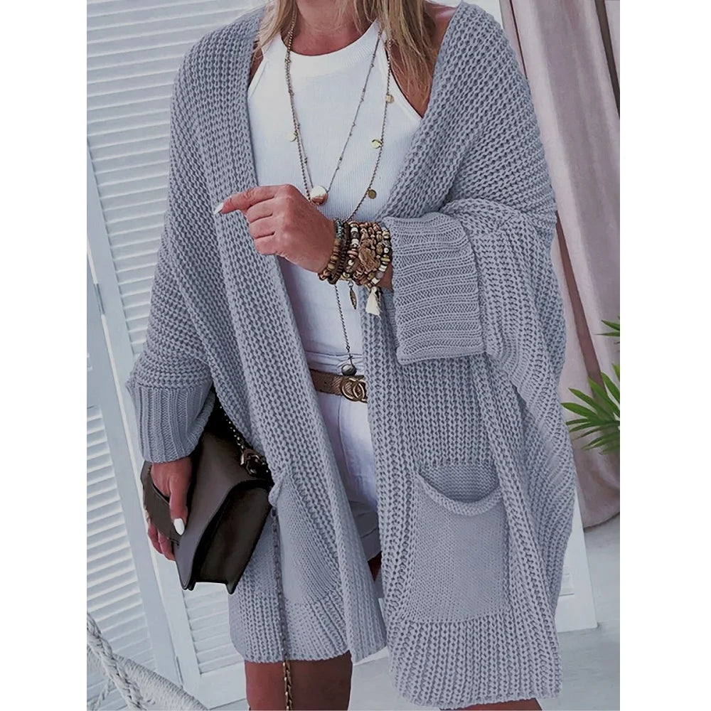Knit Open-Front Cardigan with Pockets