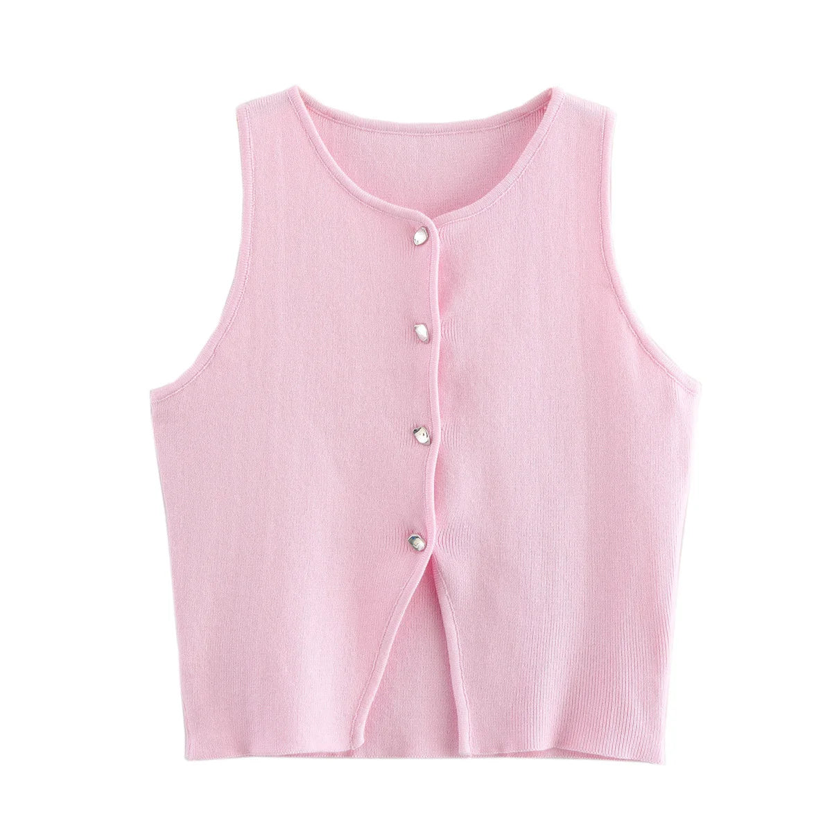 Sleeveless Button-Up Knit Crop Top