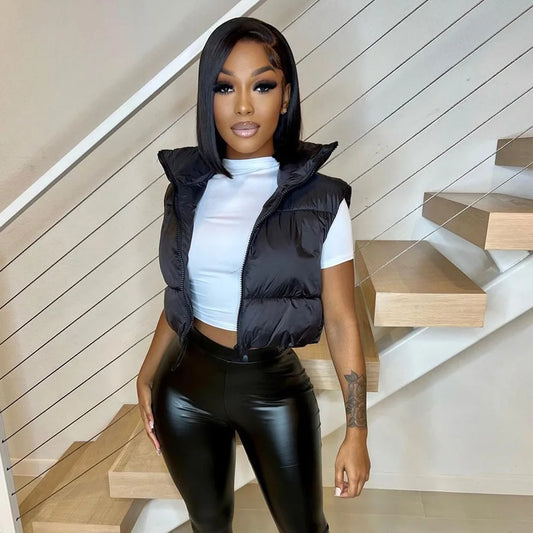 Padded Zip-Up Cropped Gilet