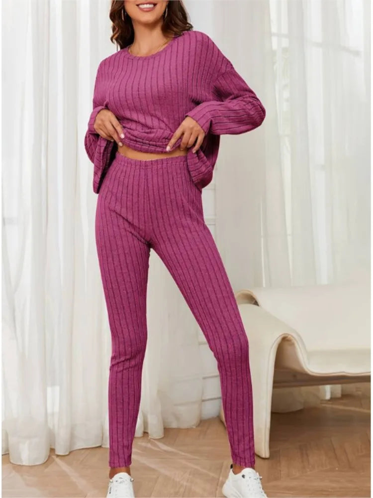 Ribbed Knit Two-Piece Lounge Set