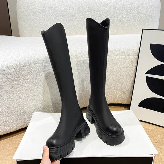 Chunky Sole Round Toe Knee Boots