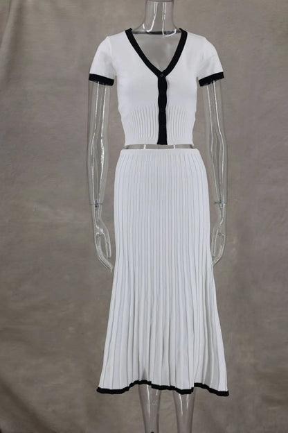 Knit Button-Front Crop Top & Midi Skirt Set