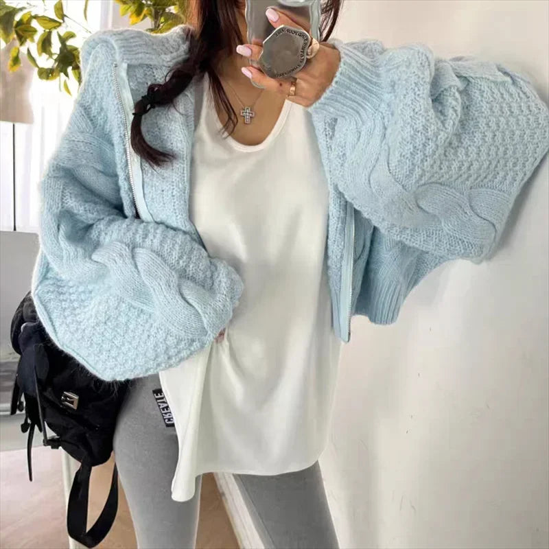 Cable Knit Zip-Up Hoodie