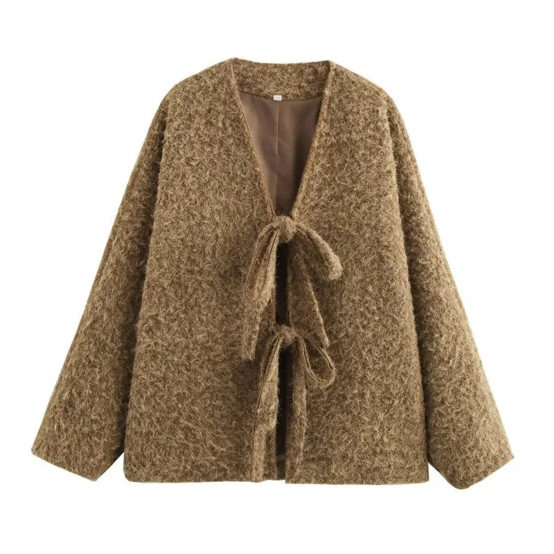 Cozy Lace-Up Wool Blend Jacket
