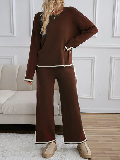 Knit Contrast Trim Two-Piece Set