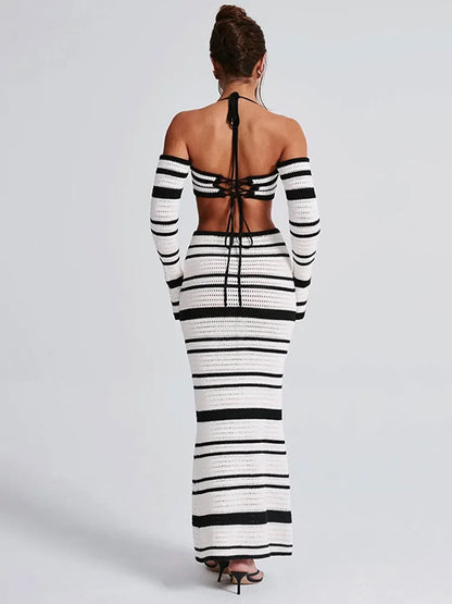 Striped Knit Crop Top & Maxi Skirt Set