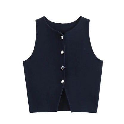 Sleeveless Button-Up Knit Crop Top