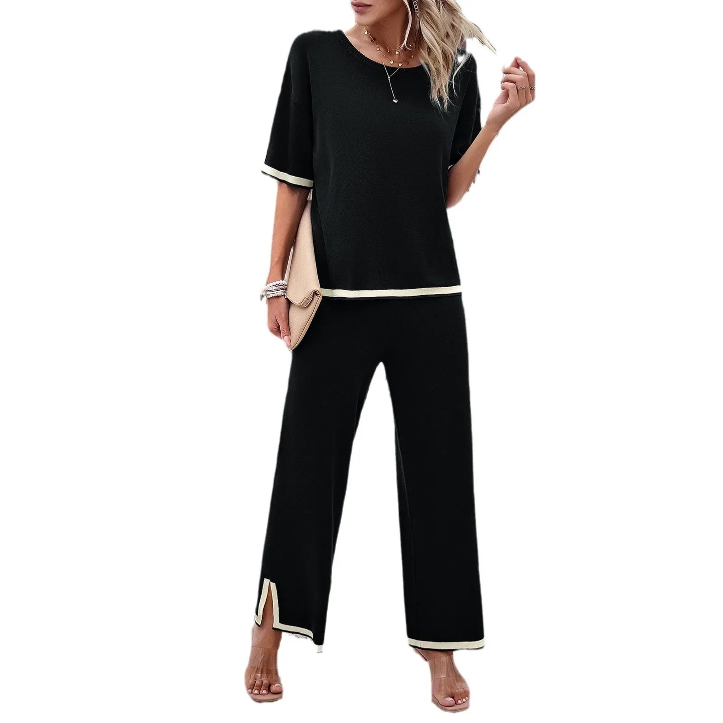 Knit Contrast Trim Two-Piece Set
