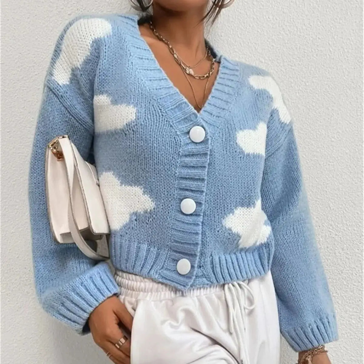V-Neck Button Knit Cardigan