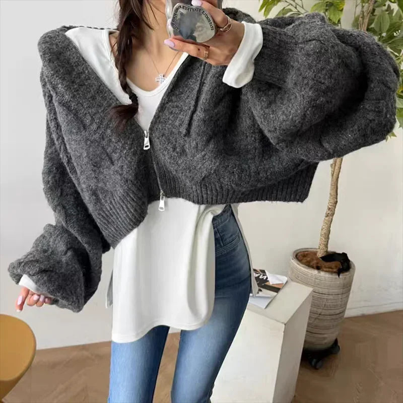 Cable Knit Zip-Up Hoodie