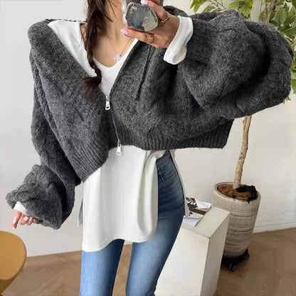 Cable Knit Zip-Up Hoodie