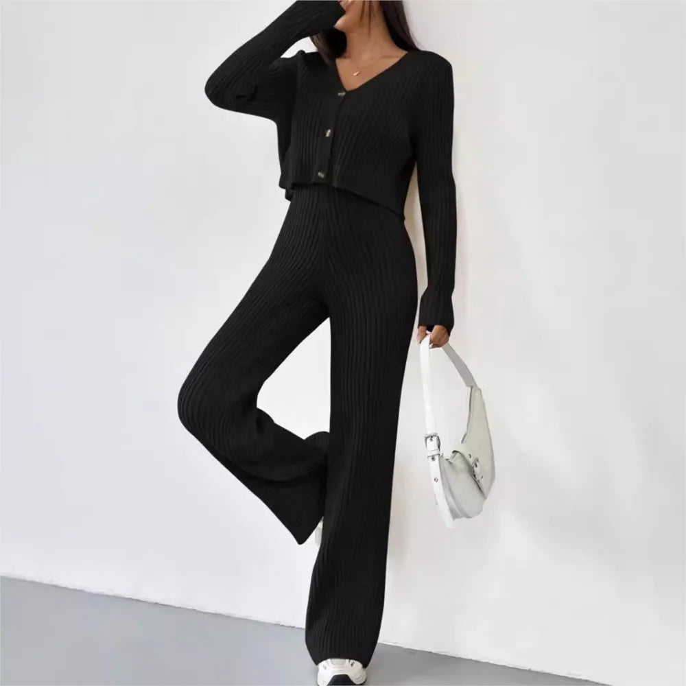 Ribbed Knit Cardigan & Pants Set