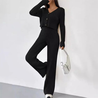 Ribbed Knit Cardigan & Pants Set
