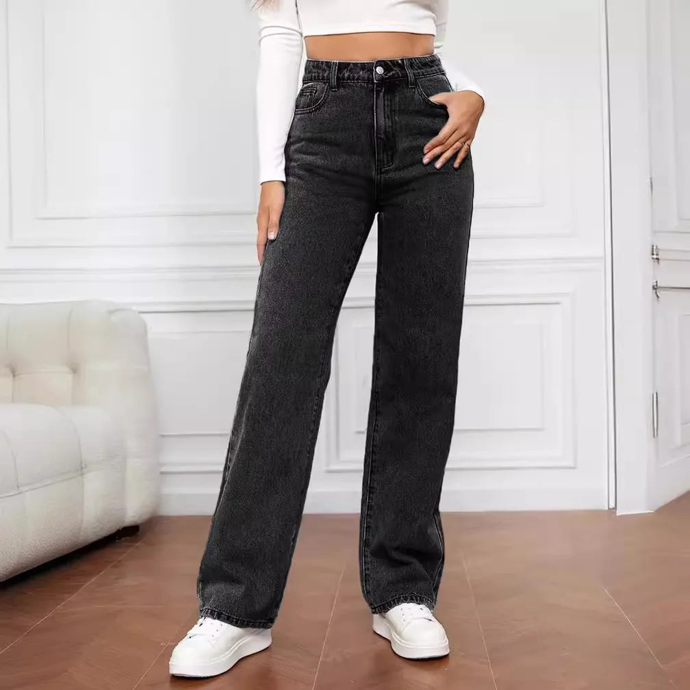 High-Waisted Straight Denim Jeans