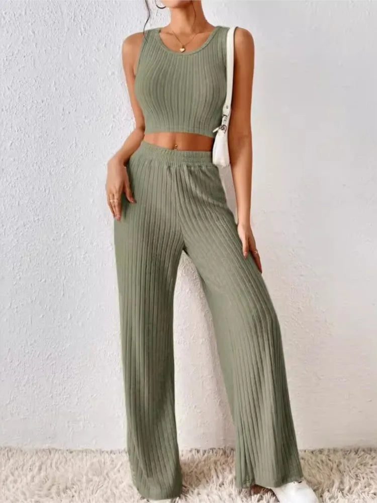 Ribbed Sleeveless Top & Wide-Leg Co-Ord