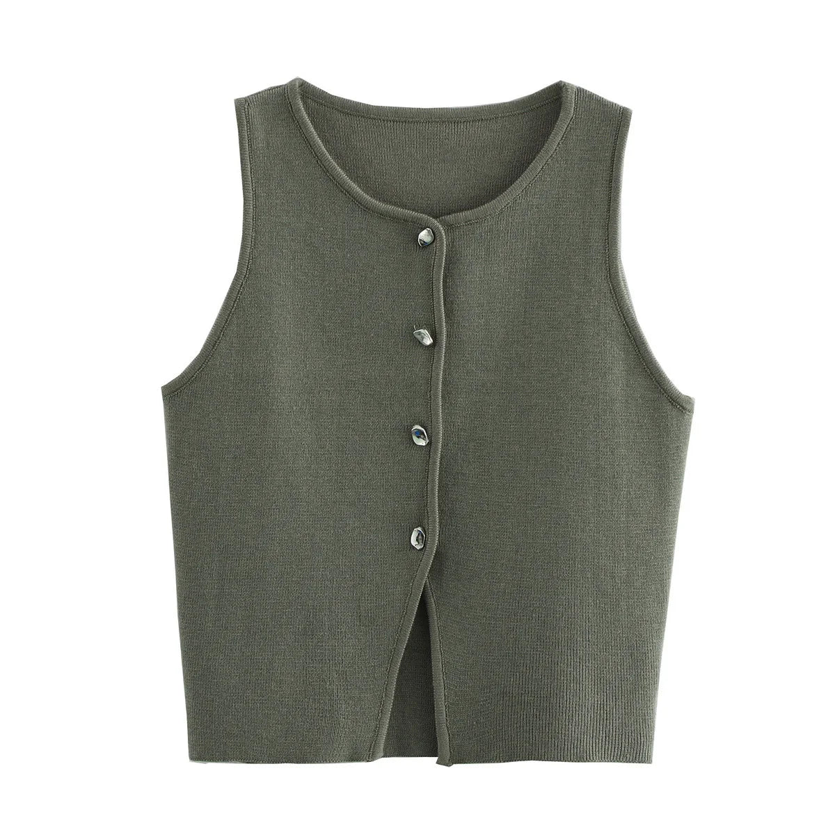 Sleeveless Button-Up Knit Crop Top