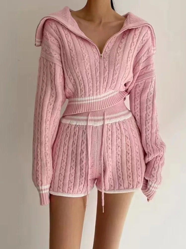 Cable Knit Sweater & Shorts Set